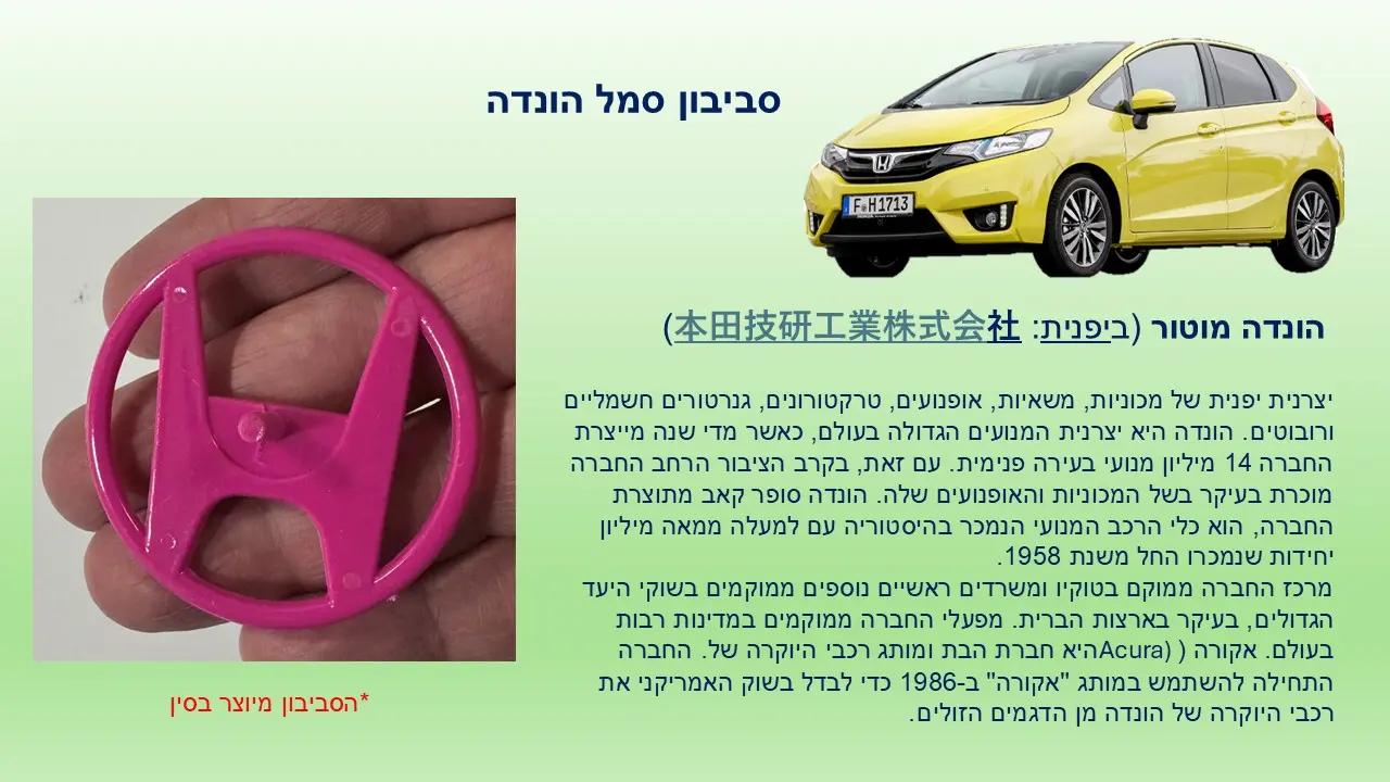 סביבון פלסטיק ממדפסת 3D סמל מכונית הונדה