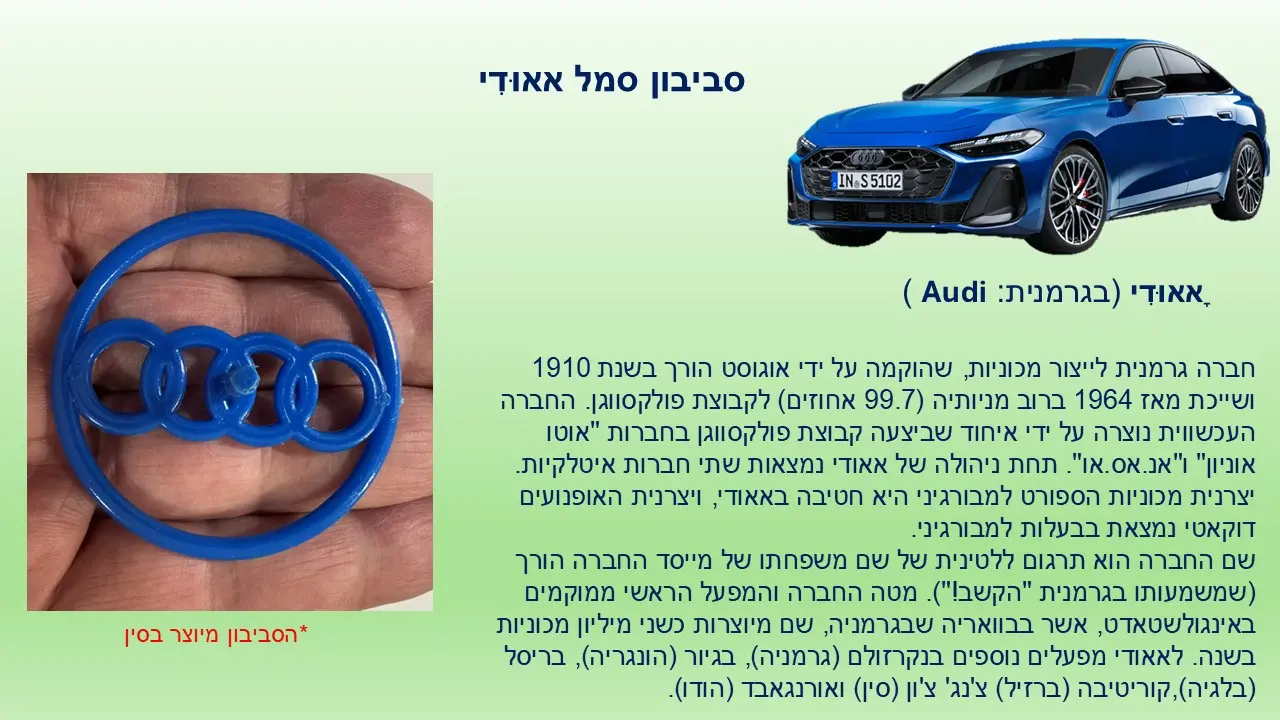 סביבון פלסטיק ממדפסת 3D סמל מכונית אודי