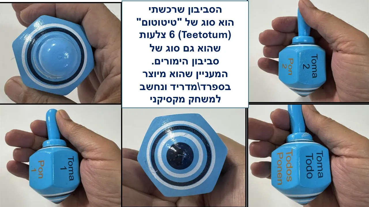 סביבון עץ מסורתי מקסיקני למשחק בשם "טומה טודו" , הידוע גם בשם "פירינולה" .