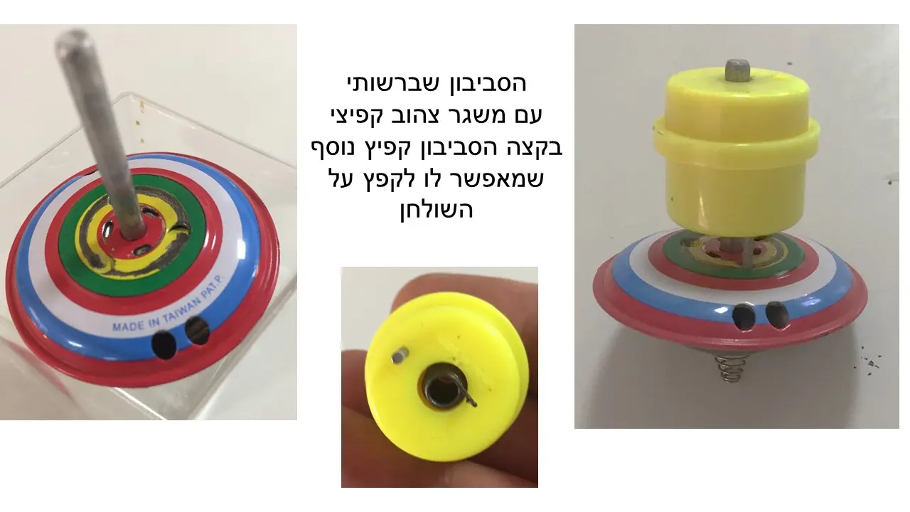 סביבון מפח עם קצה קפיצי ומשגר צהוב קפיצי